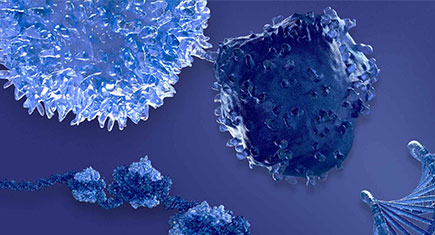 Blue spheres with spikes and helix design on blue background